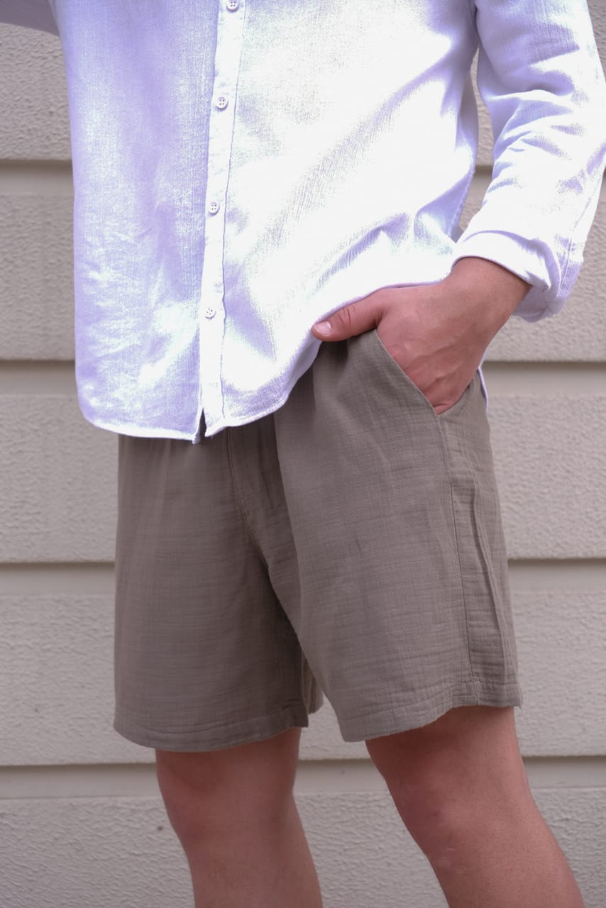 Haki Oversize Müslin Şort