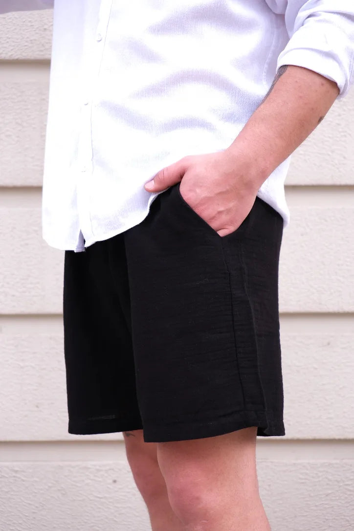 Siyah Oversize Müslin Şort