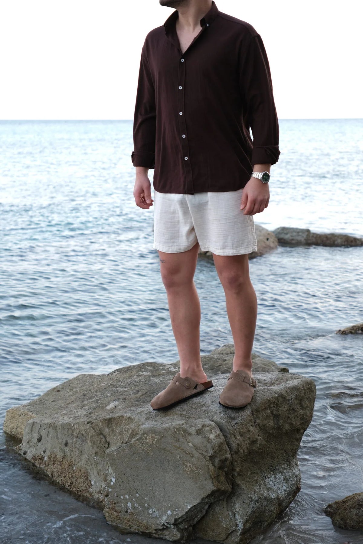 Bej Oversize Müslin Şort